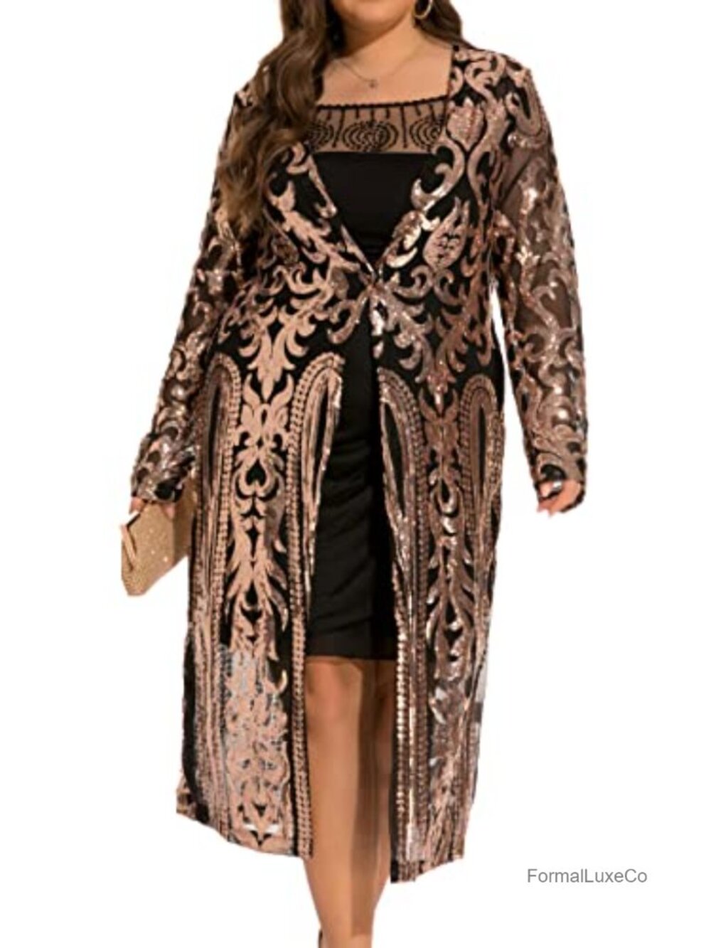 Full Sequins Open Front Long Sleeve Duster Cardigan Cover-up Jacket with Pockets